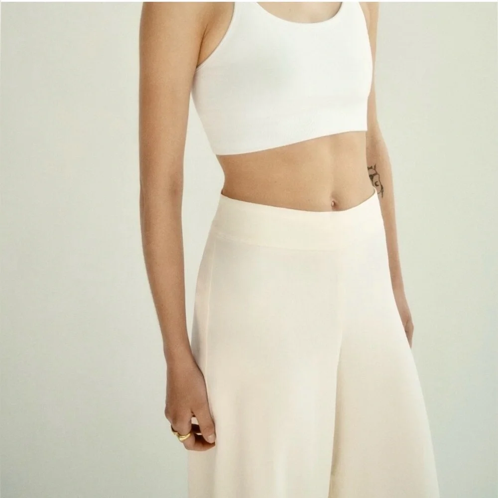 NWT Zara Wide Leg Cream Satin Palazzo Pants— extra small - Picture 3 of 7